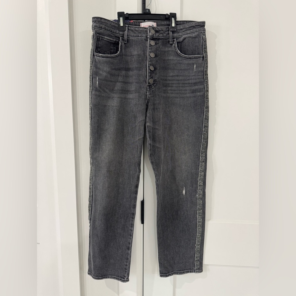 Sundry High-Rise Button-Fly Jeans in Washed Black